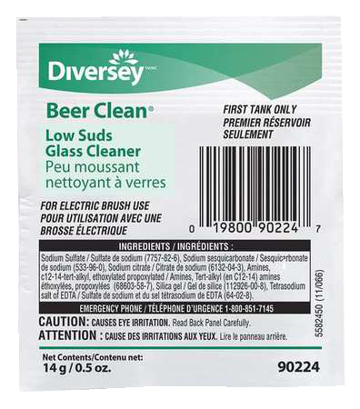 BEER GLASS CLEANER, LOW SUDS, .5 OZ, 100/CS