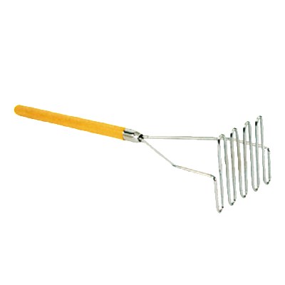 Potato Masher, 5-1/4&quot; square,  24&quot; wood handle, nickel plated 